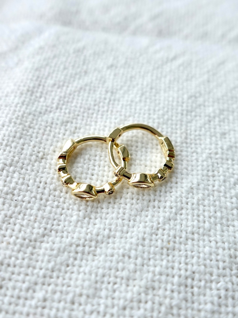 NEW! Dainty Gold Plated Hoop Earrings with Clear CZ Stones - Women Jewelry - Picture 2 of 7